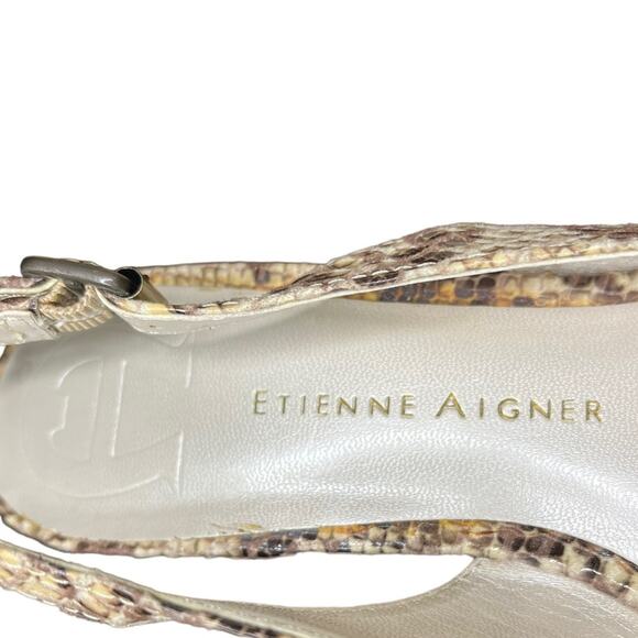 ETIENNE AIGNER Uta Snake Print Wedge Heel Open Toe Sling Back Bow Size 6.6 - Picture 8 of 10